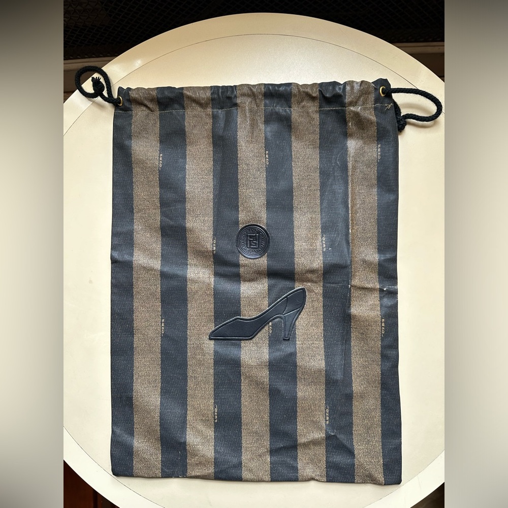 FENDI Pecan Pattern Drawstring Pouch Shoe Bag Vintage Logo Stripe Made In Italy